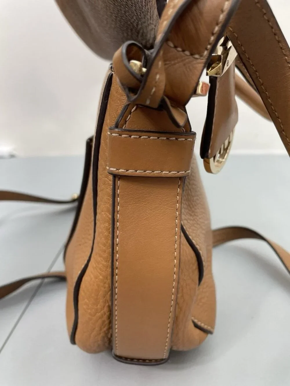 Michael Kors Romy Leather Crossbody Bag Saddle Messenger Pebbled Leather Brown